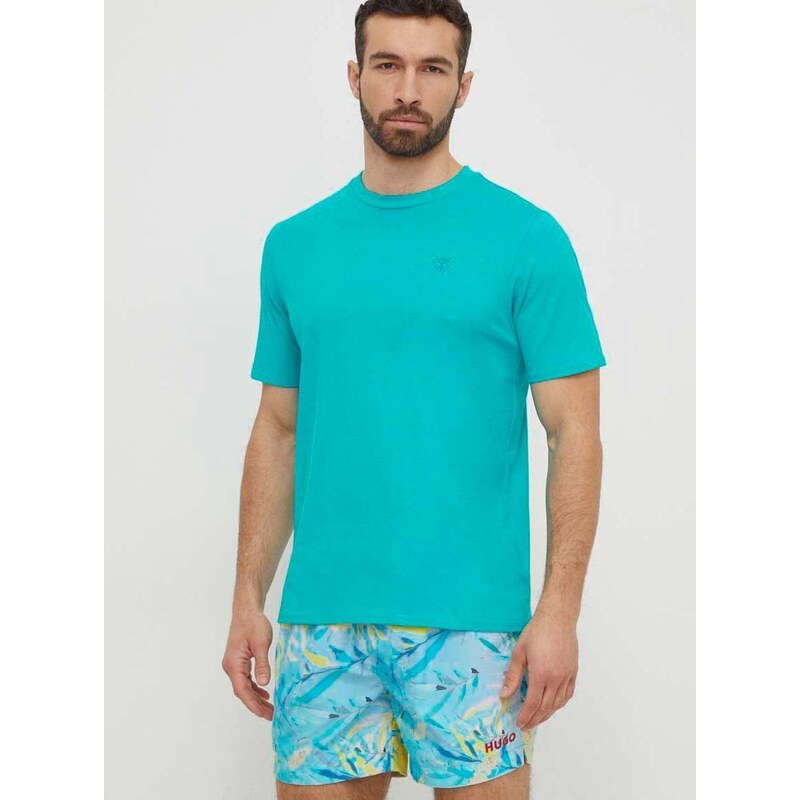Bavlněné tričko Guess tyrkysová barva, s aplikací, F3GI00 K8HM0