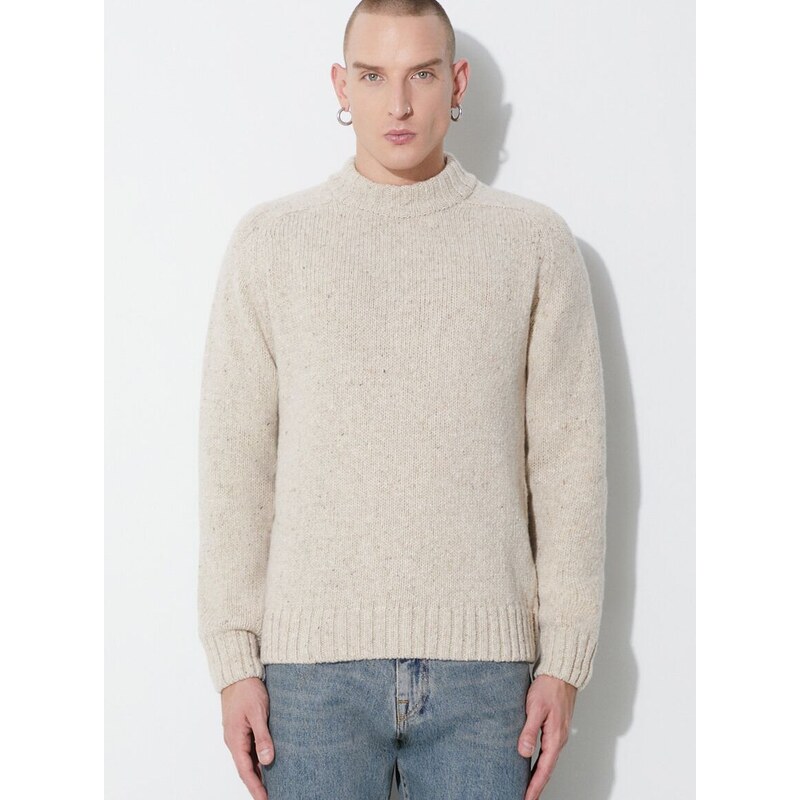 Vlněný svetr Universal Works VINCENT TURTLE NECK pánský, béžová barva, hřejivý, 29472