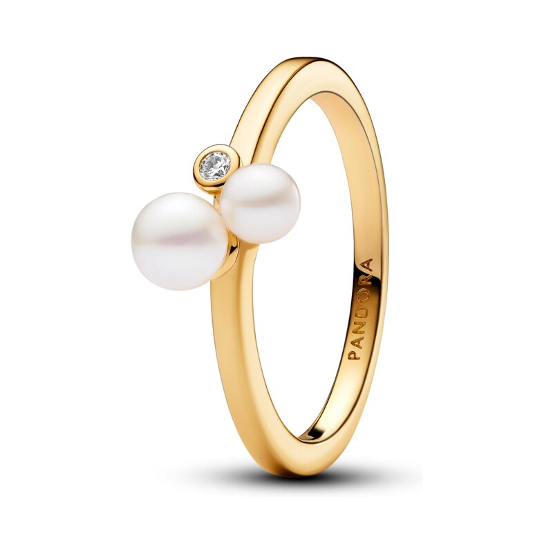 PANDORA dvojitý pozlacený prsten s upravenou sladkovodní kultivovanou perlou