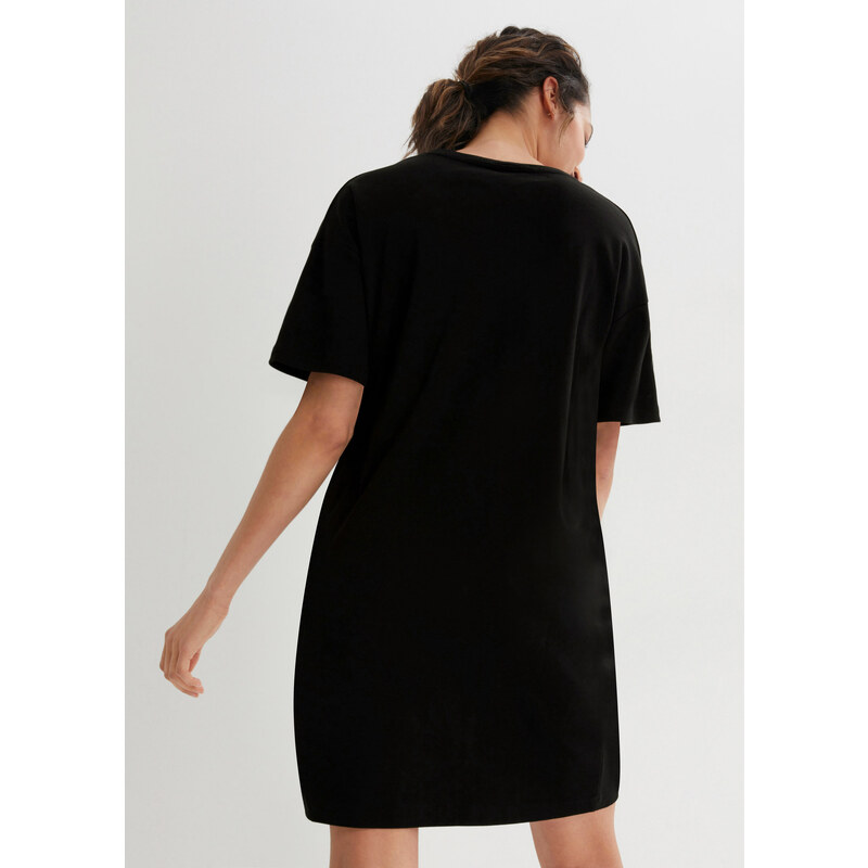 bonprix Úpletové šaty s výstřihem do V, oversized (2 ks v balení) Černá