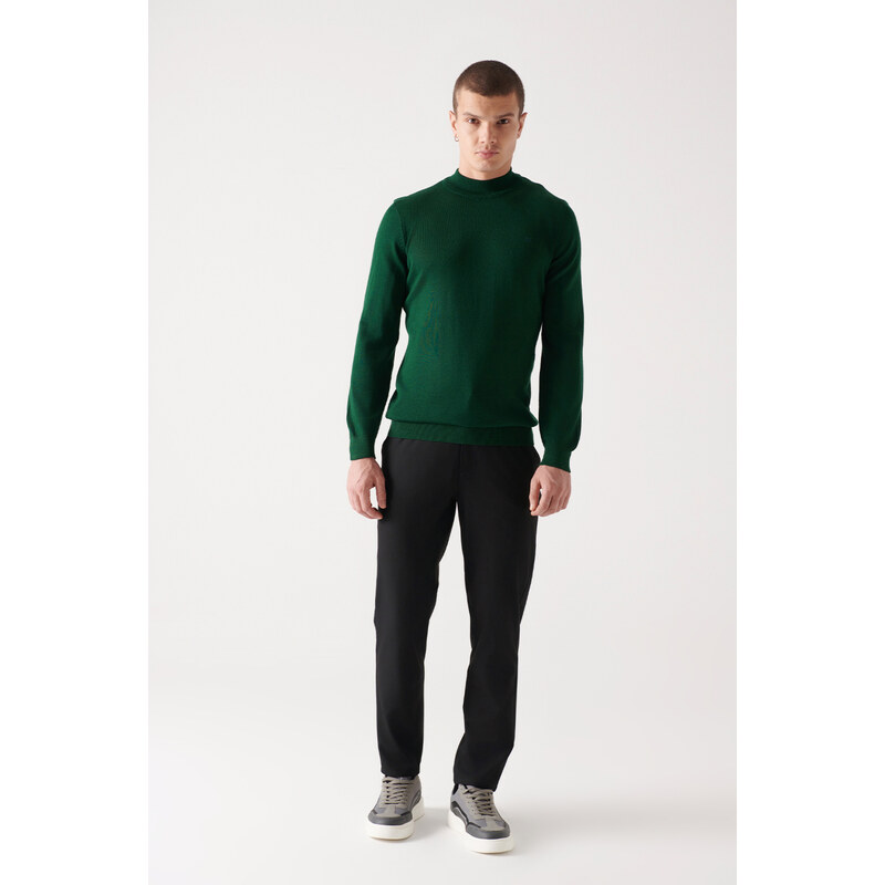 Avva Men's Green Half Turtleneck Wool Blended Regular Fit Knitwear Sweater