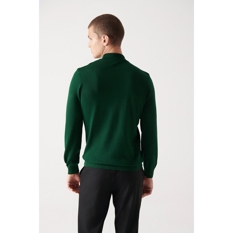 Avva Men's Green Half Turtleneck Wool Blended Regular Fit Knitwear Sweater