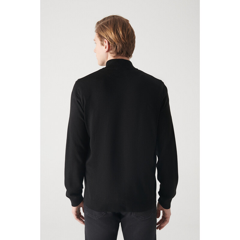 Avva Men's Black Wool Blended Half Zipper High Neck Regular Fit Cardigan