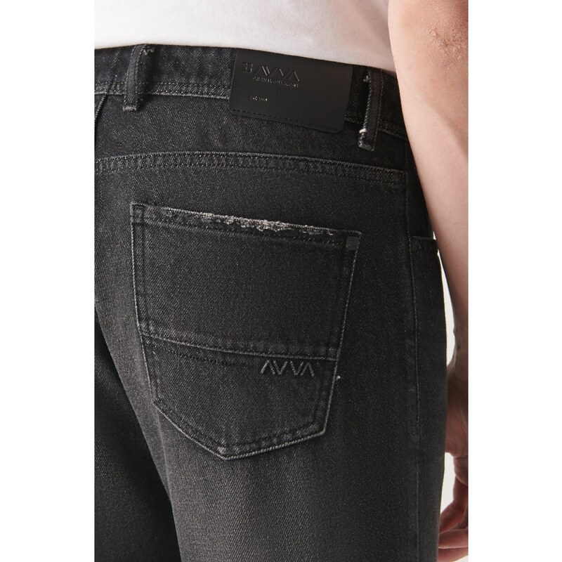Avva Men's Black Worn Washed 100% Cotton Regular Fit Jeans