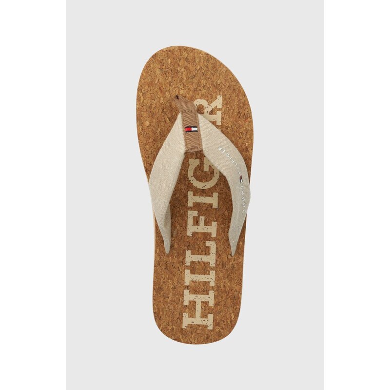 Žabky Tommy Hilfiger CORK BEACH SANDAL pánské, béžová barva, FM0FM05028