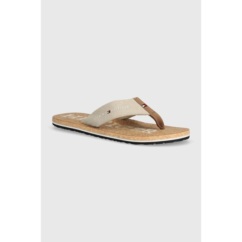 Žabky Tommy Hilfiger CORK BEACH SANDAL pánské, béžová barva, FM0FM05028