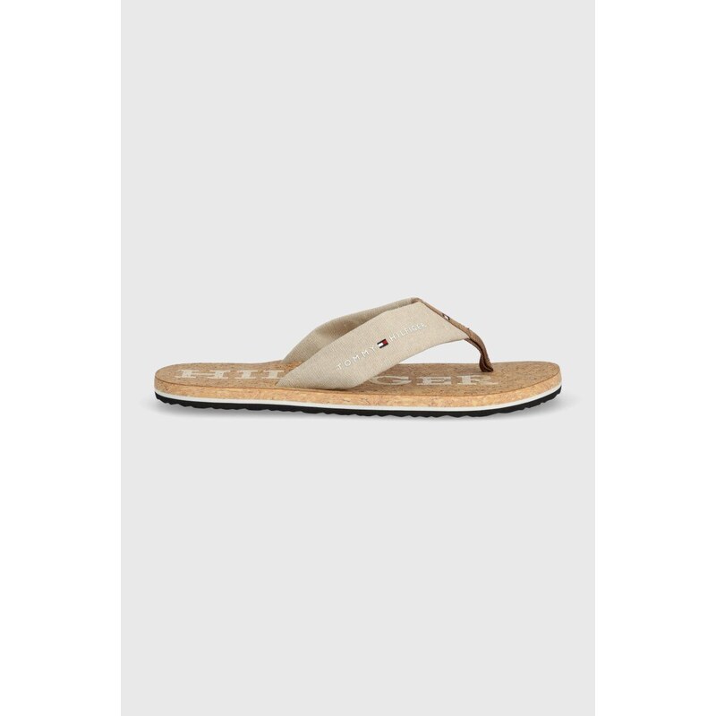 Žabky Tommy Hilfiger CORK BEACH SANDAL pánské, béžová barva, FM0FM05028