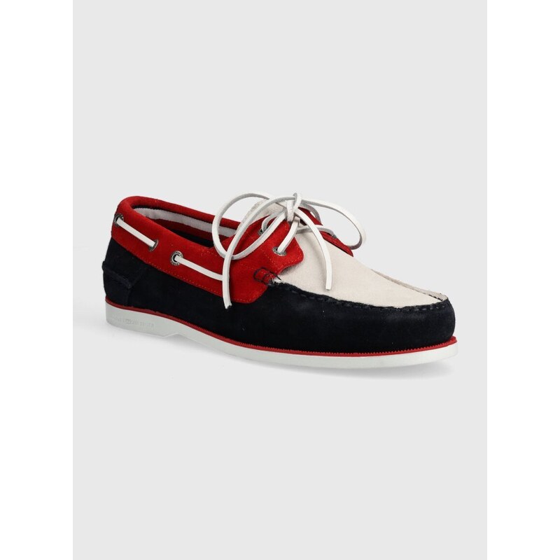 Semišové mokasíny Tommy Hilfiger TH BOAT SHOE CORE C BLOCK SUEDE pánské, tmavomodrá barva, FM0FM04630