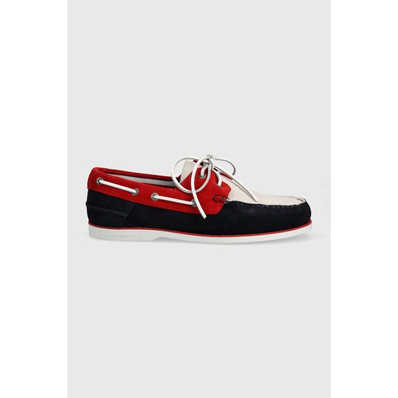 Semišové mokasíny Tommy Hilfiger TH BOAT SHOE CORE C BLOCK SUEDE pánské, tmavomodrá barva, FM0FM04630