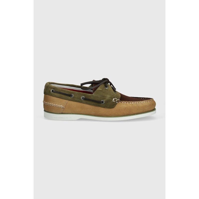 Semišové mokasíny Tommy Hilfiger TH BOAT SHOE CORE C BLOCK SUEDE pánské, zelená barva, FM0FM04630