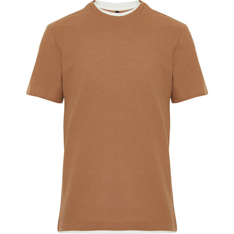 Trendyol Brown Regular/Normal Fit 100% Cotton Textured Basic T-Shirt