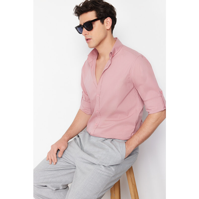 Trendyol Pale Pink Slim Fit Shirt With Epaulette Sleeves