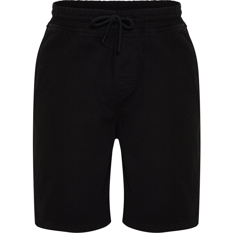 Trendyol Black Regular Fit Elastic Waist Denim Shorts