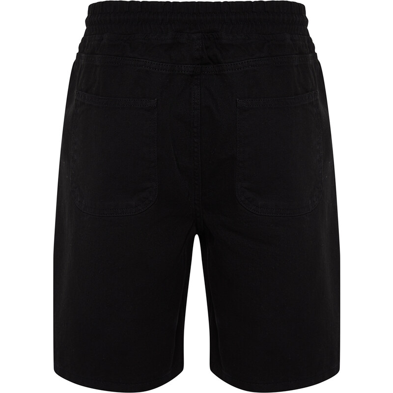 Trendyol Black Regular Fit Elastic Waist Denim Shorts