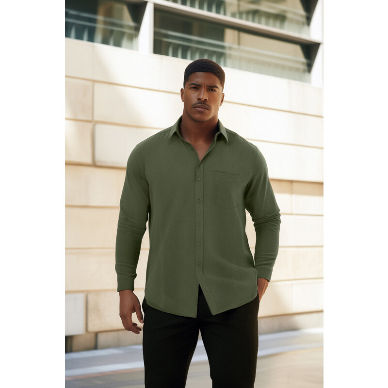 Trendyol Khaki Comfortable Naturally Breathable 100% Lyocell Comfortable Regular Fit Plus Size Shirt