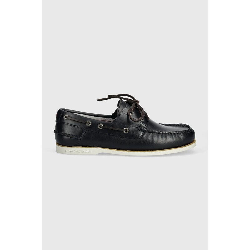 Kožené mokasíny Tommy Hilfiger TH BOAT SHOE CORE LEATHER pánské, tmavomodrá barva, FM0FM04506