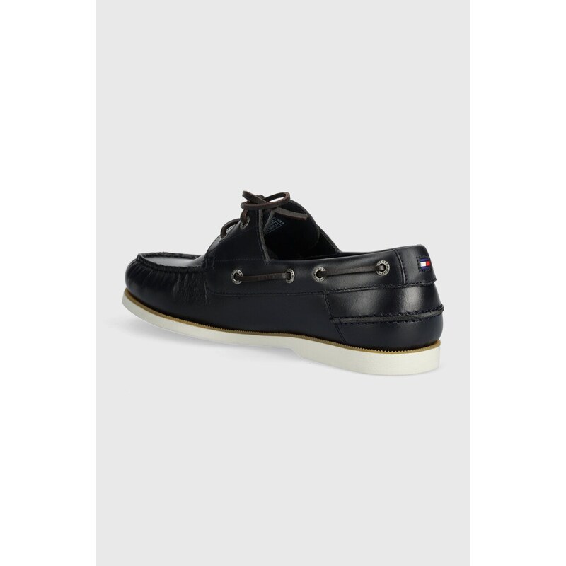 Kožené mokasíny Tommy Hilfiger TH BOAT SHOE CORE LEATHER pánské, tmavomodrá barva, FM0FM04506