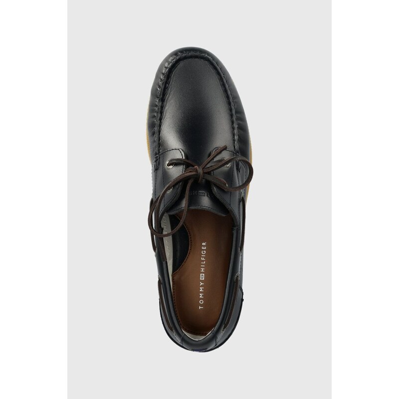 Kožené mokasíny Tommy Hilfiger TH BOAT SHOE CORE LEATHER pánské, tmavomodrá barva, FM0FM04506