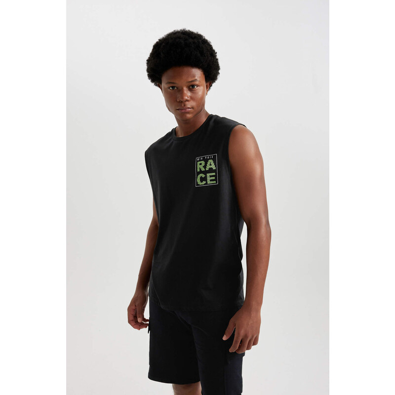 DEFACTO Boxy Fit Printed Crew Neck Sleeveless Undershirt