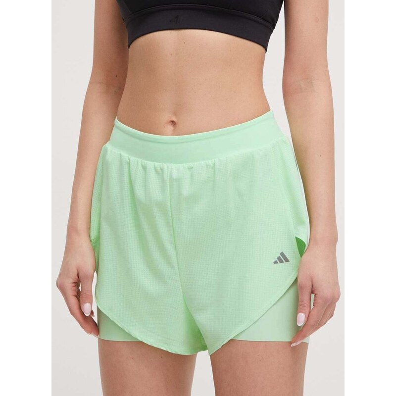 Tréninkové šortky adidas Performance zelená barva, hladké, high waist, IU1141