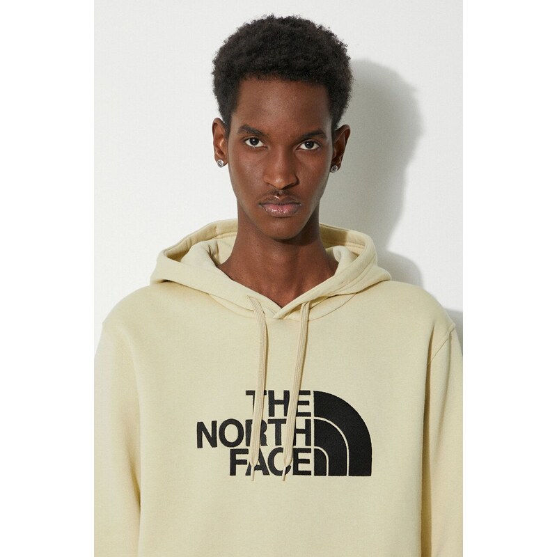 Bavlněná mikina The North Face M Drew Peak Pullover Hoodie pánská, béžová barva, s kapucí, s aplikací, NF00AHJY3X41