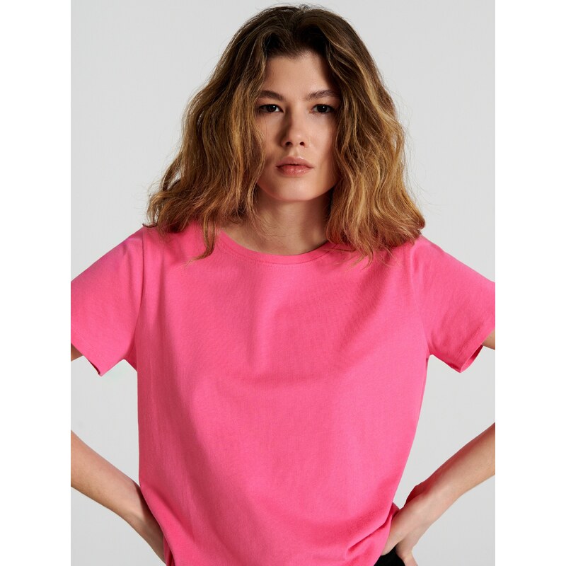 Sinsay - Bavlněné tričko - sytě růžová