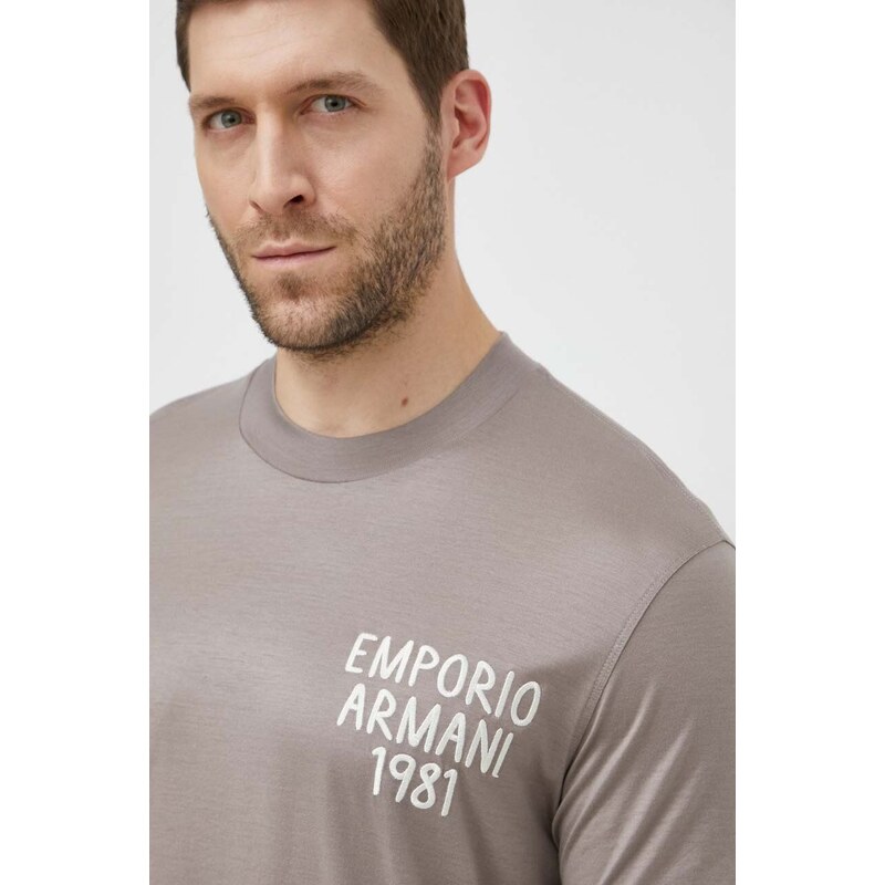 Tričko Emporio Armani béžová barva, s aplikací, 3D1TA2 1JUVZ