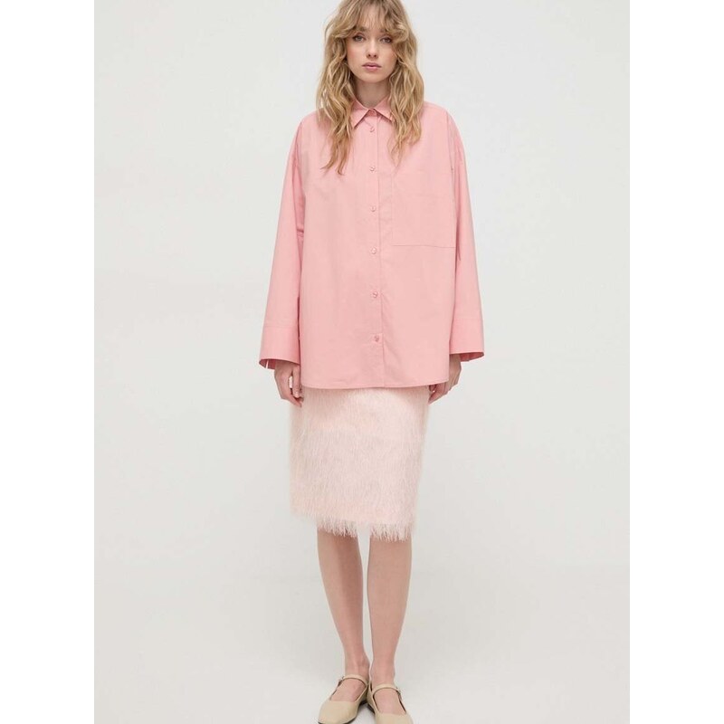 Bavlněná košile By Malene Birger růžová barva, relaxed, s klasickým límcem