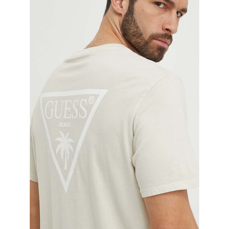 Bavlněné plážové tričko Guess béžová barva, F4GI09 KA260