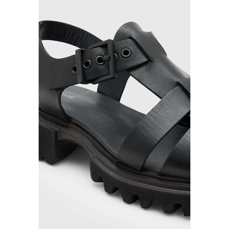 Kožené sandály AllSaints NESSA dámské, černá barva, na platformě, Nessa