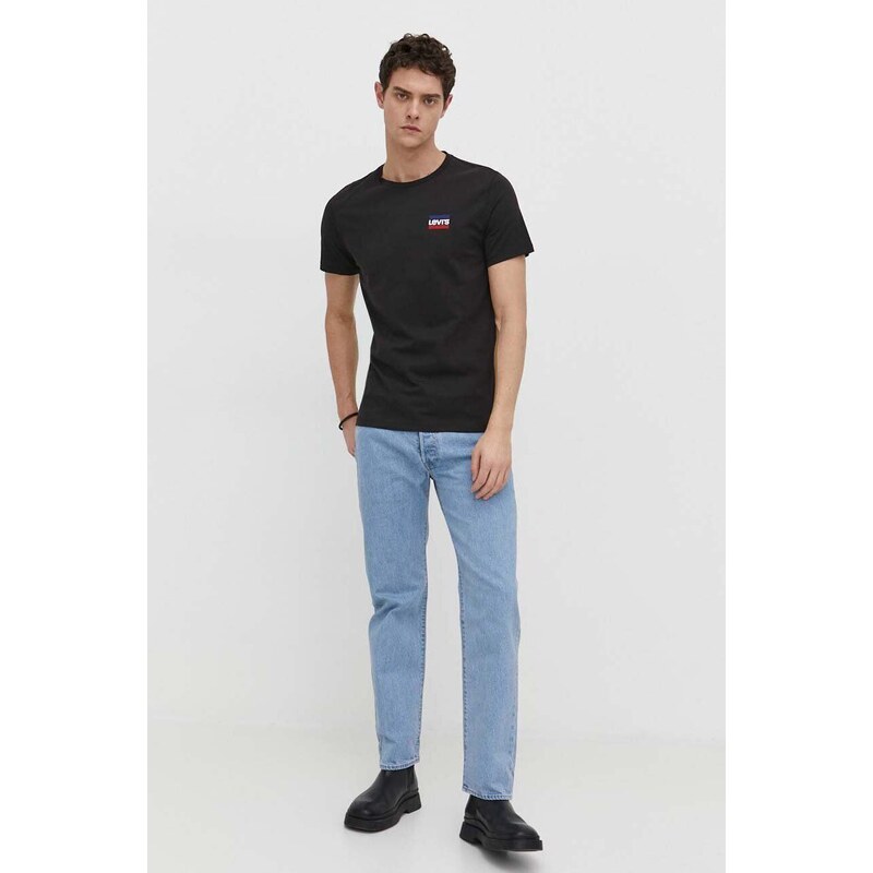 Bavlněné tričko Levi's 2-pack černá barva, s potiskem