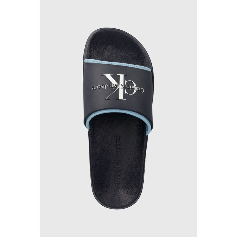 Pantofle Calvin Klein Jeans SLIDE MONOGRAM TPU pánské, tmavomodrá barva, YM0YM00361