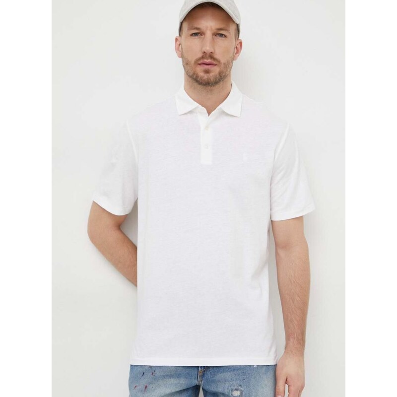 Polo s lněnou směsí Polo Ralph Lauren bílá barva