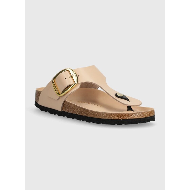 Kožené žabky Birkenstock Gizeh dámské, béžová barva, na plochém podpatku, 1026572