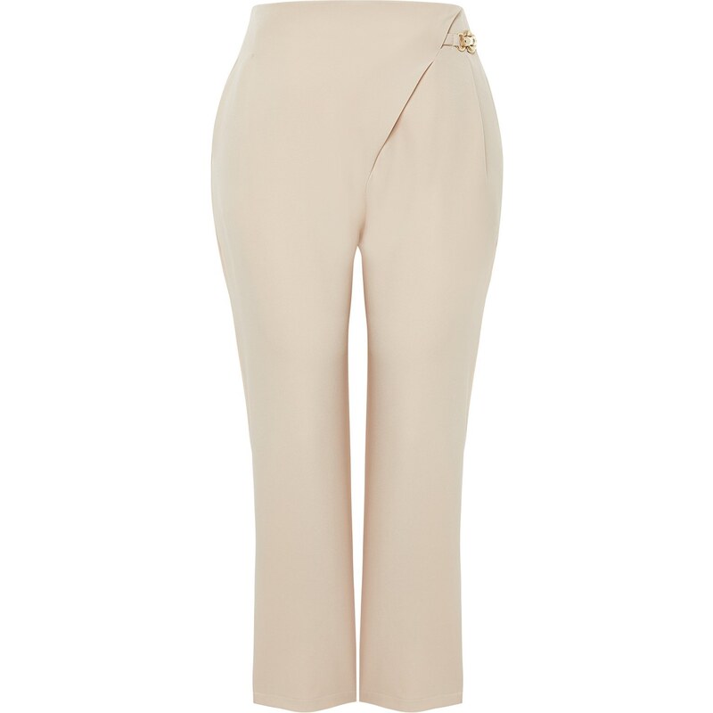 Trendyol Curve Stone High Waist Buckle Detail Woven Trousers