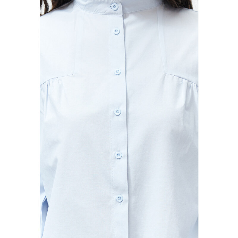 Trendyol Light Blue Ruffle Detailed Cotton Basic Woven Shirt