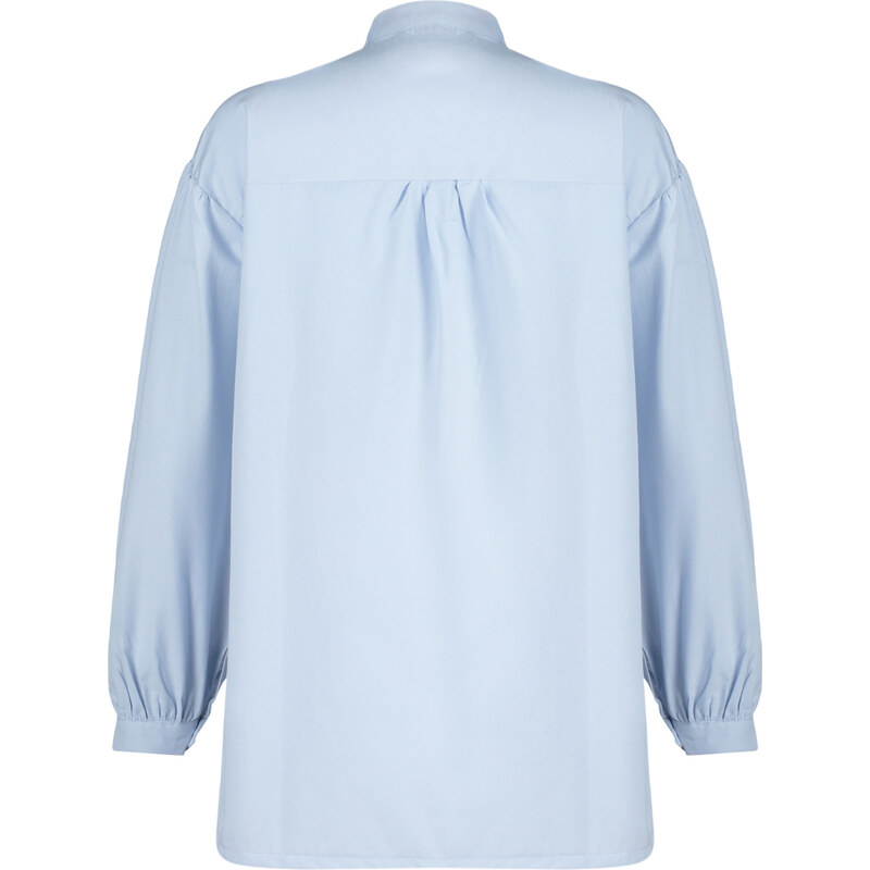 Trendyol Light Blue Ruffle Detailed Cotton Basic Woven Shirt