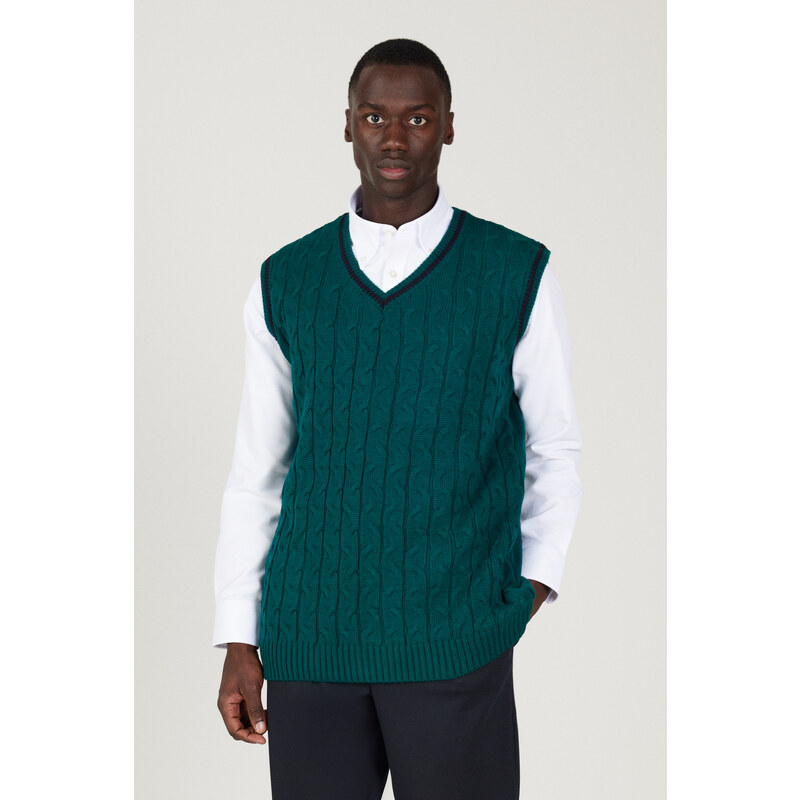 AC&Co / Altınyıldız Classics Men's Green Standard Fit Normal Cut V Neck Knitwear Sweater