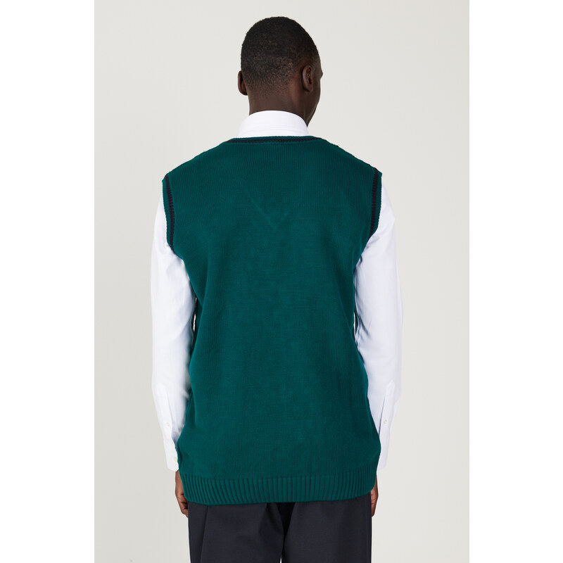 AC&Co / Altınyıldız Classics Men's Green Standard Fit Normal Cut V Neck Knitwear Sweater