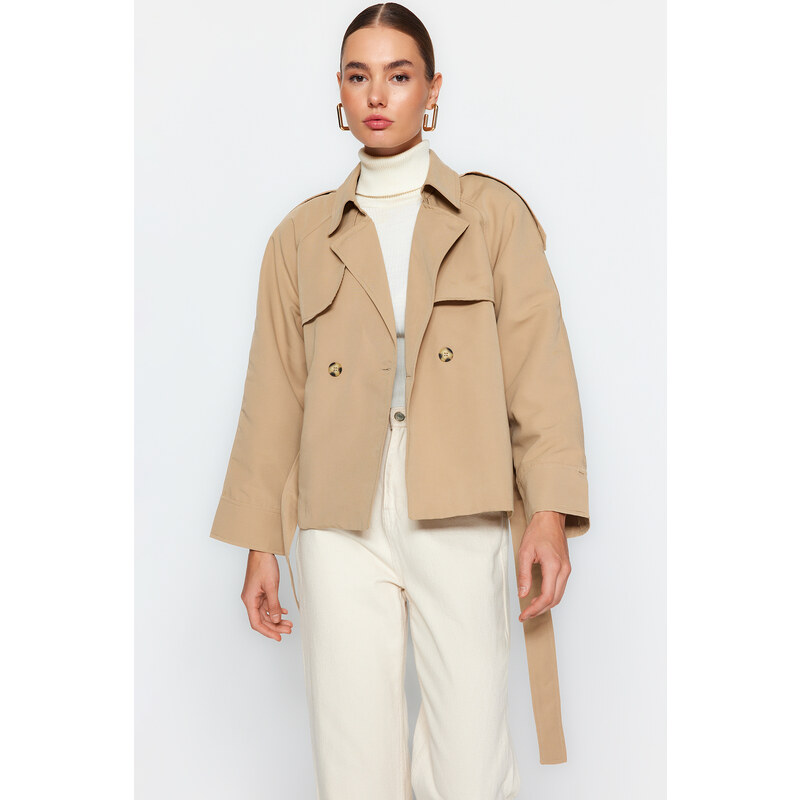 Trendyol Beige Oversize Wide Cut Belted Trench Coat