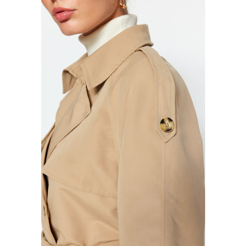 Trendyol Beige Oversize Wide Cut Belted Trench Coat