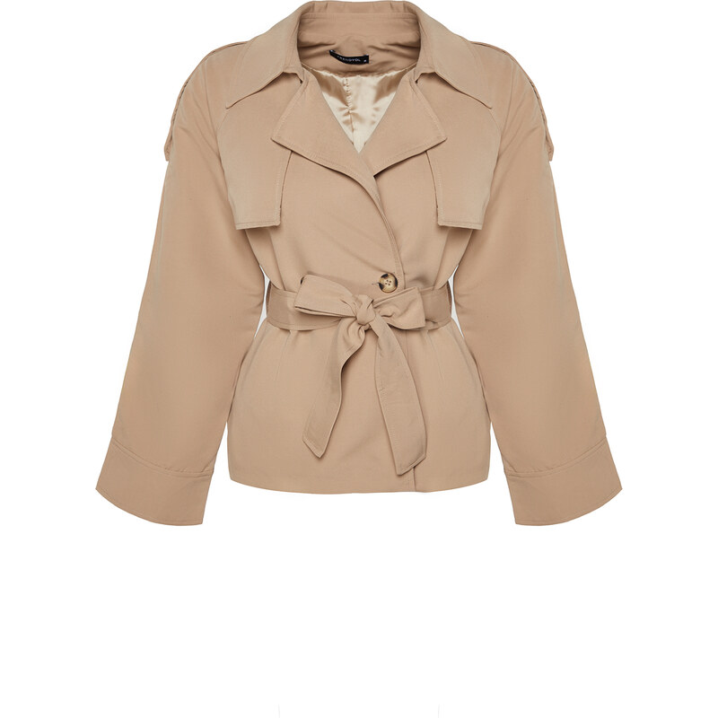 Trendyol Beige Oversize Wide Cut Belted Trench Coat