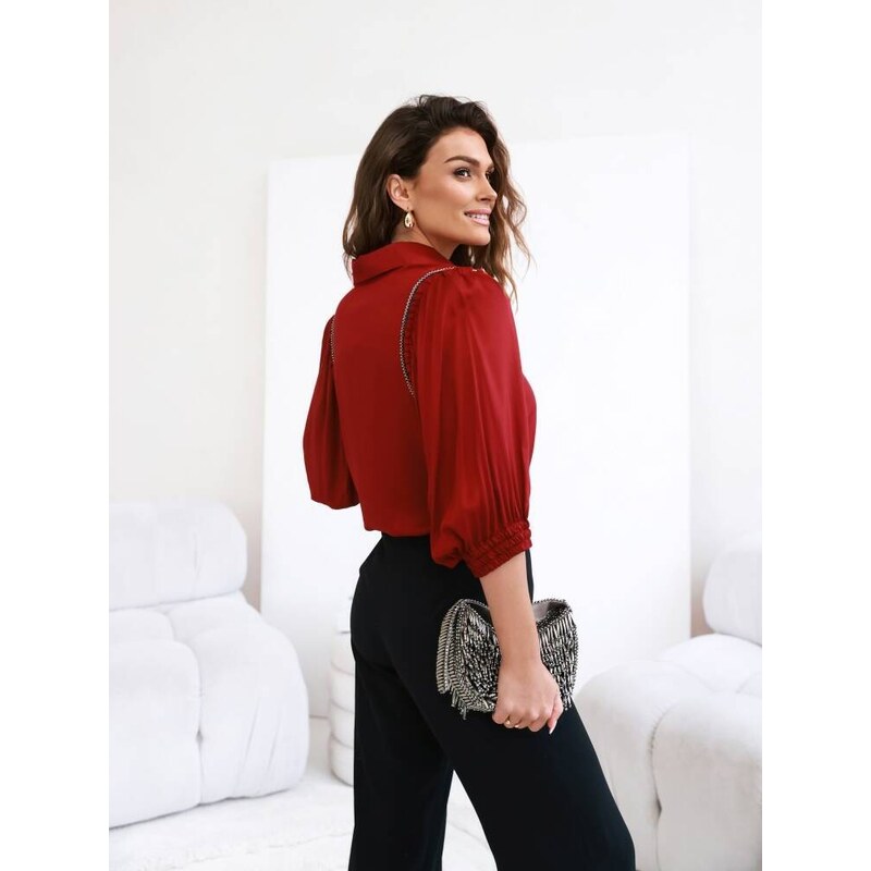Burgundy shirt with ruffles on the sleeves Cocomore