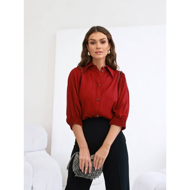 Burgundy shirt with ruffles on the sleeves Cocomore