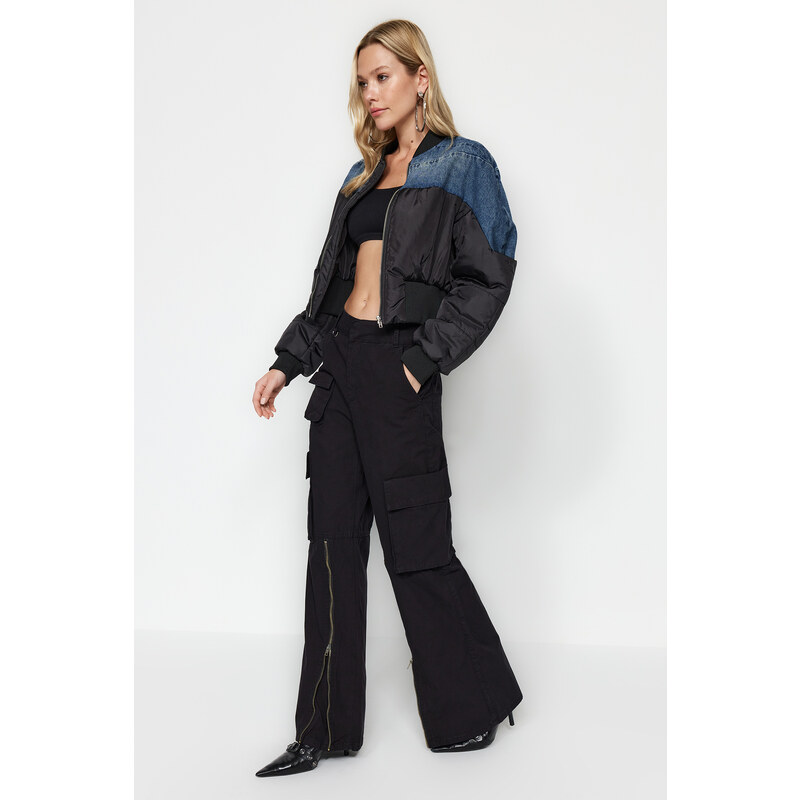 Trendyol Black Zipper Detail High Waist Wide Leg Jeans with Cargo Pocket