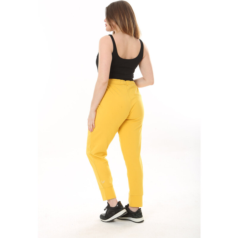 Şans Women's Plus Size Yellow Eyelet Lace Up And Elastic Zippered Pocket Detailed Sports Trousers