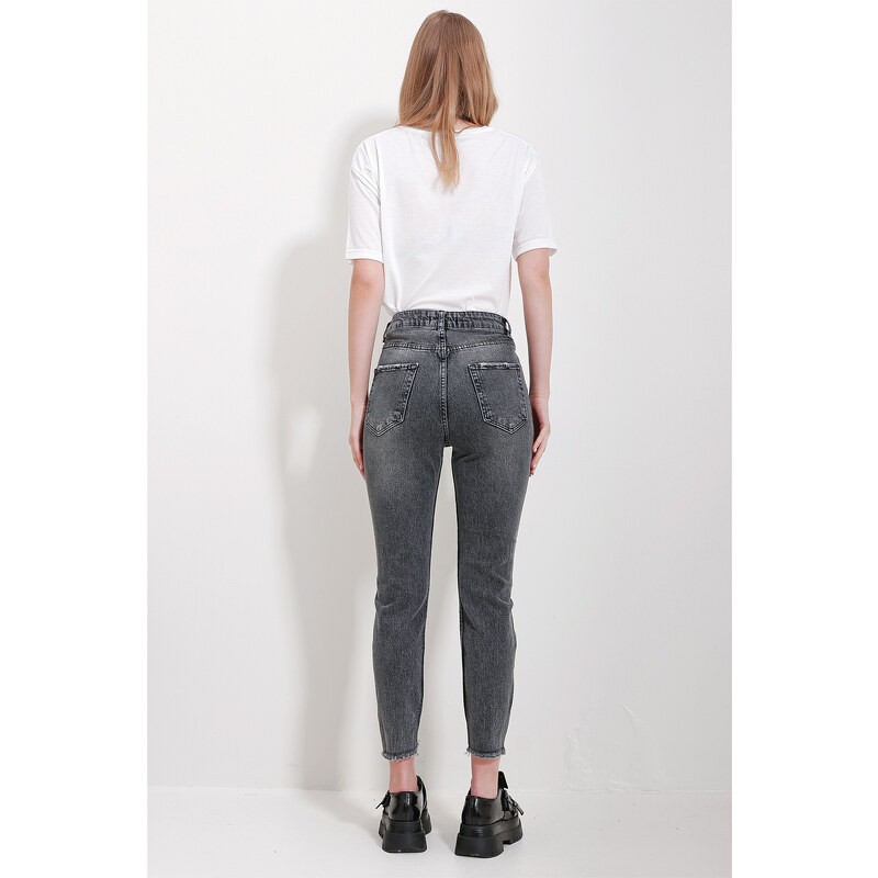Trend Alaçatı Stili Women's Anthracite Washed Tumbled Mom Jeans