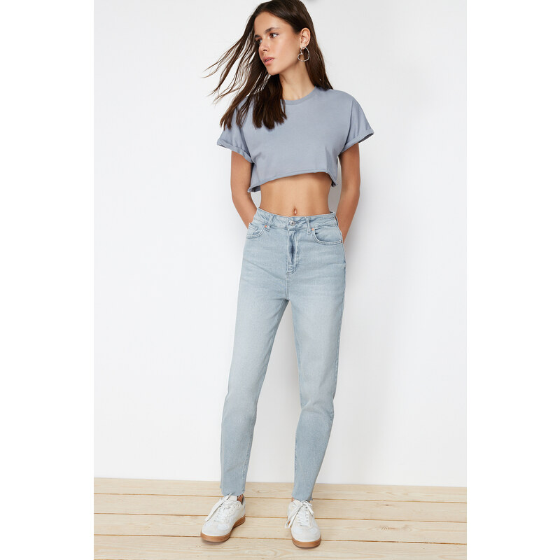 Trendyol Light Gray High Waist Slim Mom Jeans