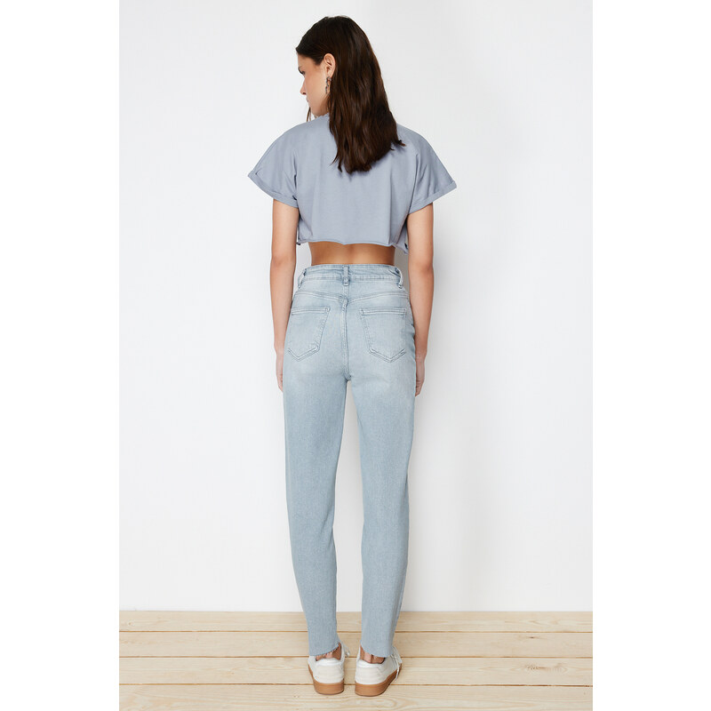 Trendyol Light Gray High Waist Slim Mom Jeans