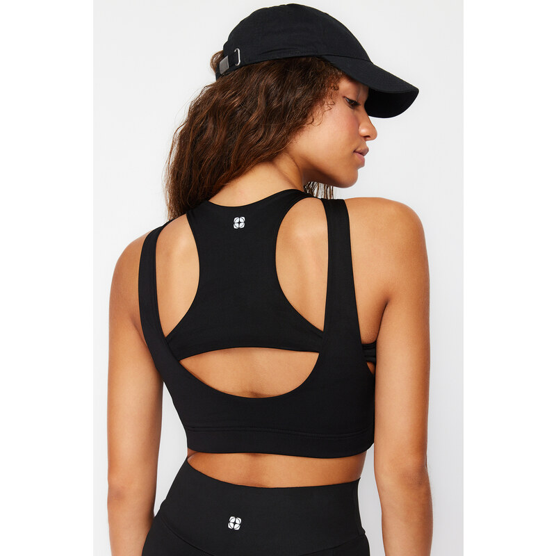 Trendyol Black Back Reflector Print Detailed Support/Shaping Knitted Sports Bra